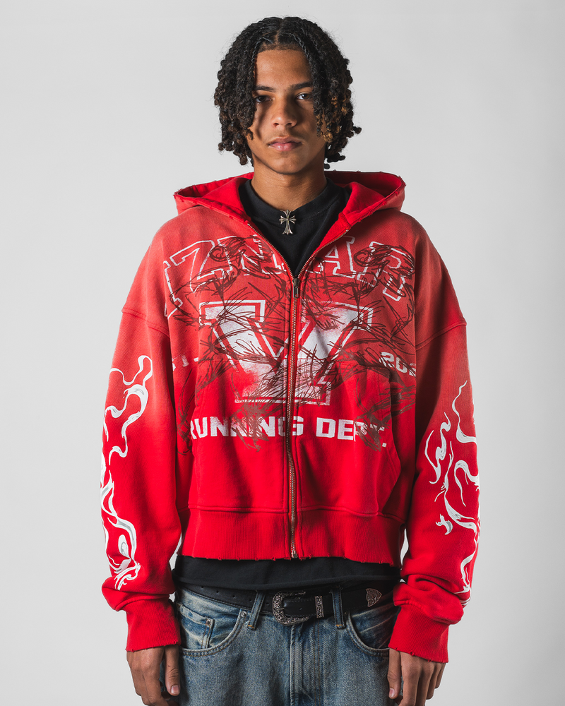 "RED RUSH" BOXY OVERSIZED ZIP UP JACKET