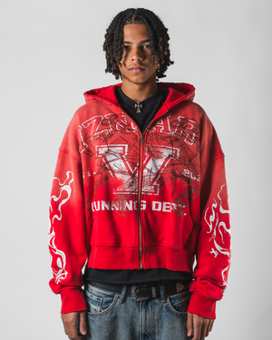 "RED RUSH" BOXY OVERSIZED ZIP UP JACKET