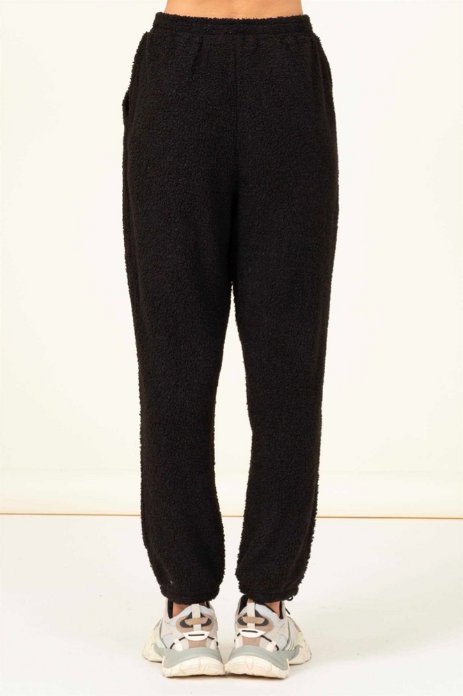 
            
                Load image into Gallery viewer, Black Hi-Waisted Teddy Joggers
            
        